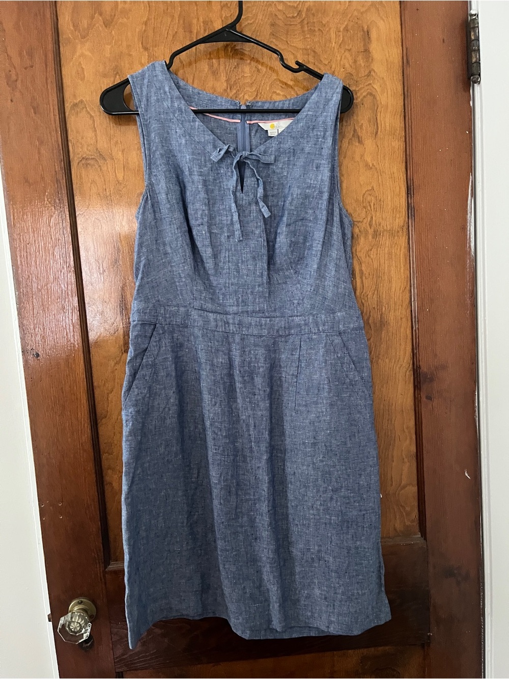 Boden Sleeveless Tie-Neck Midi Dress in Chambray Blue
